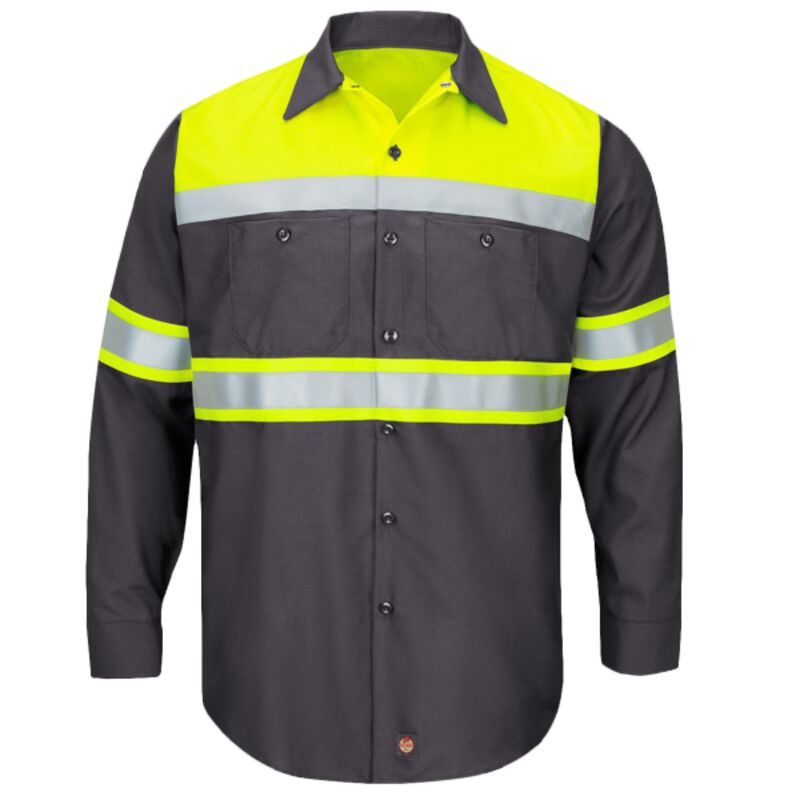 Men's Hi-Visibility Colorblock Ripstop Long Sleeve Work Shirt Thumbnail