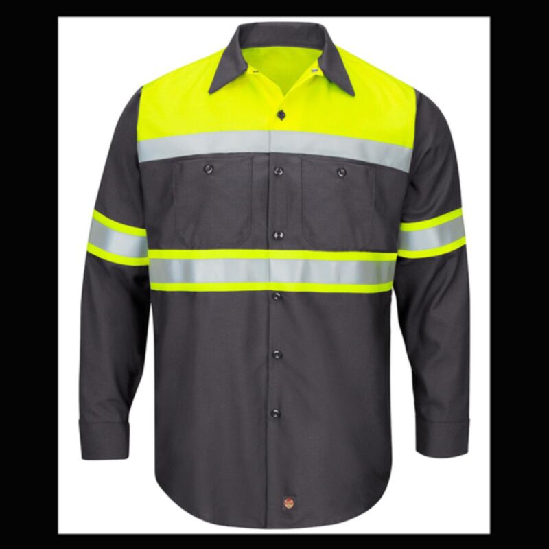 Men's Tall Hi-Visibility Colorblock Ripstop Long Sleeve Work Shirt Thumbnail